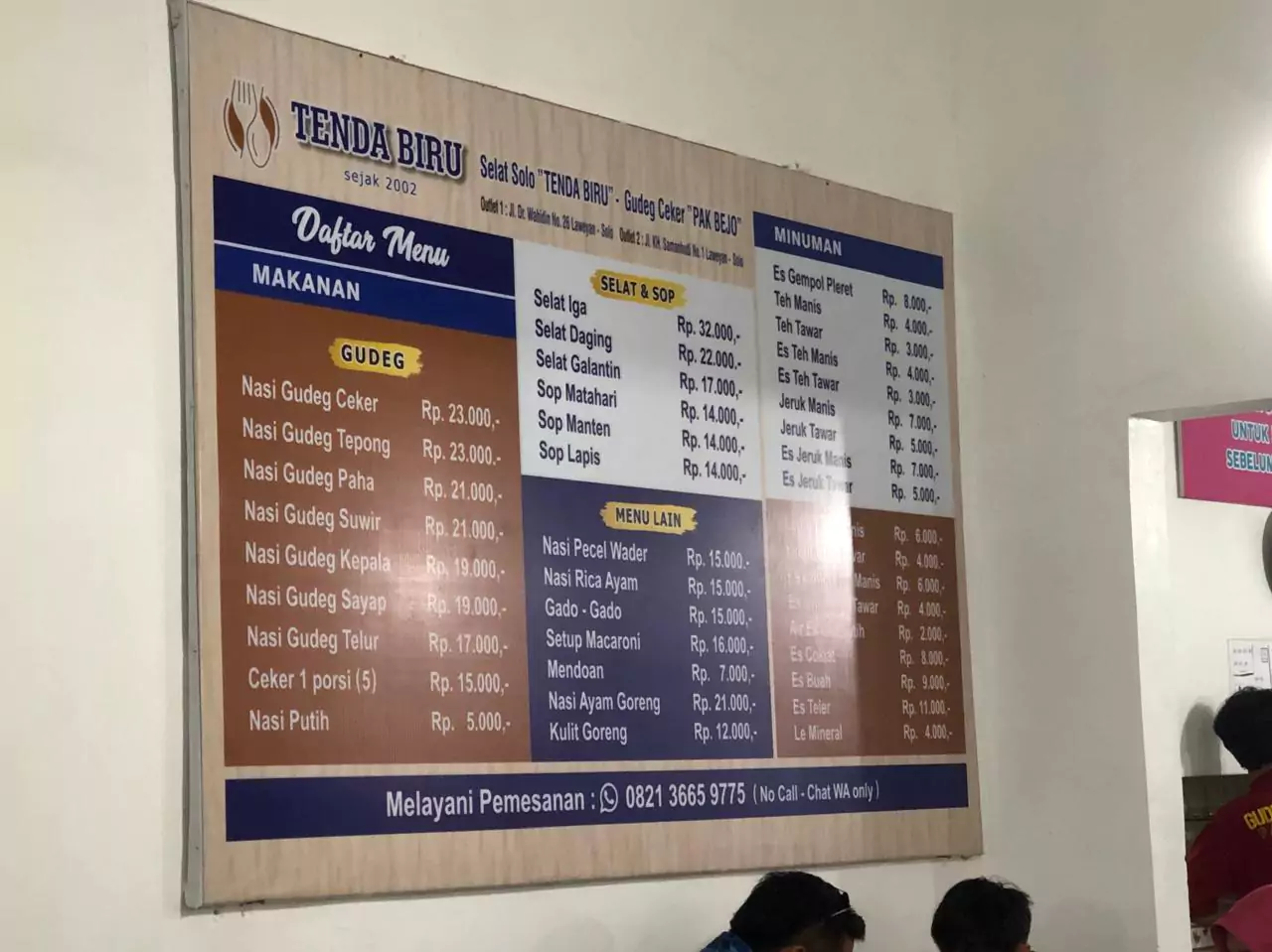 menu dan harga selat solo tenda biru